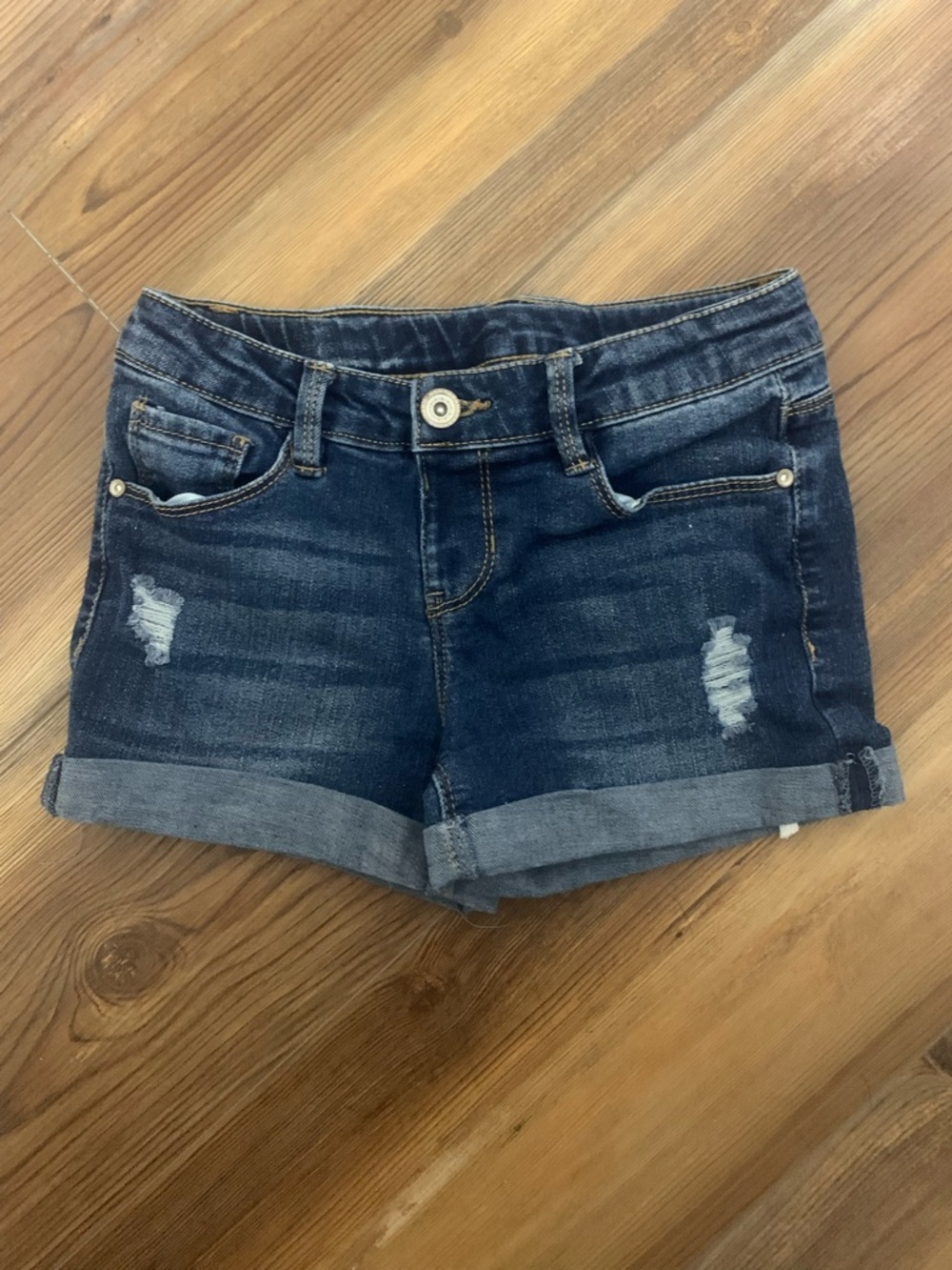 Girls Dark Wash Denim Rolled-Hem Shorts